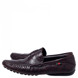 Pre Owned Gucci Dark Brown Guccissima Leather GG Loafers Size 41.5