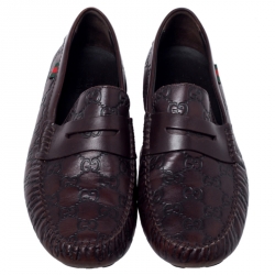 Pre Owned Gucci Dark Brown Guccissima Leather GG Loafers Size 41.5