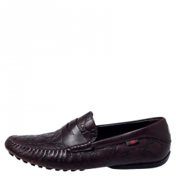 Pre Owned Gucci Dark Brown Guccissima Leather GG Loafers Size 41.5