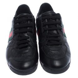 Gucci Black Microguccissima Leather Web Low Top Sneakers Size 40