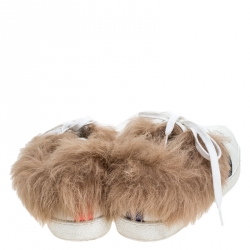 Pre Owned Gucci White Leather and Fur Ace Embroidered Bee Low Top Sneaker Size 42