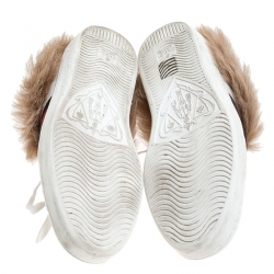 Pre Owned Gucci White Leather and Fur Ace Embroidered Bee Low Top Sneaker Size 42