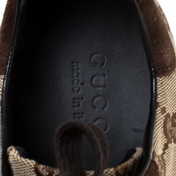 Pre Owned Gucci Beige Canvas and Suede Guccisima Web Detail Sneakers Size 43.5