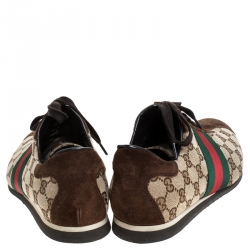 Pre Owned Gucci Beige Canvas and Suede Guccisima Web Detail Sneakers Size 43.5