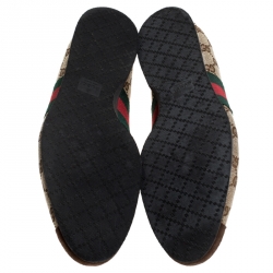 Pre Owned Gucci Beige Canvas and Suede Guccisima Web Detail Sneakers Size 43.5