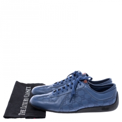 Gucci Blue Leather Guccissima Low Top Sneakers Size 43.5 