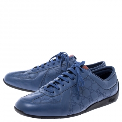 Gucci Blue Leather Guccissima Low Top Sneakers Size 43.5 