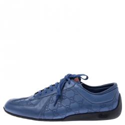 Gucci Blue Leather Guccissima Low Top Sneakers Size 43.5 