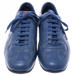 Gucci Blue Leather Guccissima Low Top Sneakers Size 43.5 