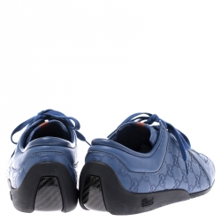 Gucci Blue Leather Guccissima Low Top Sneakers Size 43.5 