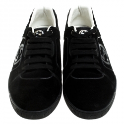 مملوكة مسبقًا Gucci Black Suede And PVC Interlocking G Logo Low Top Sneakers Size 46