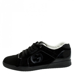 مملوكة مسبقًا Gucci Black Suede And PVC Interlocking G Logo Low Top Sneakers Size 46