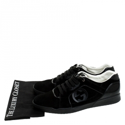 مملوكة مسبقًا Gucci Black Suede And PVC Interlocking G Logo Low Top Sneakers Size 46