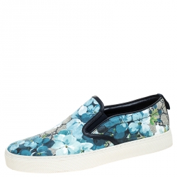 Gucci Multicolor GG Supreme Blooms Printed Canvas Slip On Sneakers Size 42