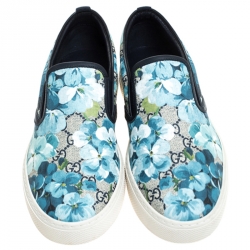 Gucci Multicolor GG Supreme Blooms Printed Canvas Slip On Sneakers Size 42