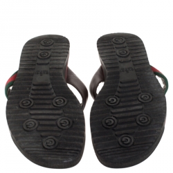 Pre Owned Gucci Brown GG Leather Web Detail Thong Flats Size 42.5