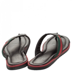 Pre Owned Gucci Brown GG Leather Web Detail Thong Flats Size 42.5