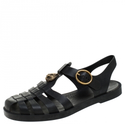 Gucci Black Rubber Marmont And Tiger Embellished Buckle Strap Sandals Size 40