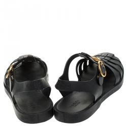Gucci Black Rubber Marmont And Tiger Embellished Buckle Strap Sandals Size 40
