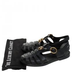 Gucci Black Rubber Marmont And Tiger Embellished Buckle Strap Sandals Size 40