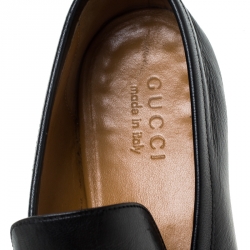 Gucci Black Leather GG Web Slip On Loafers Size 42.5