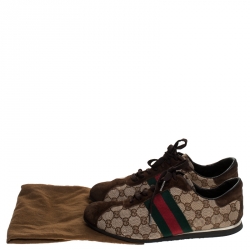 Gucci Beige/Brown GG Canvas And Suede Ace Vintage Web Lace Up Sneakers Size 41.5