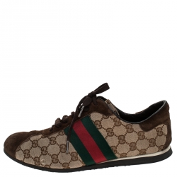 Gucci Beige/Brown GG Canvas And Suede Ace Vintage Web Lace Up Sneakers Size 41.5