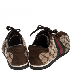 Gucci Beige/Brown GG Canvas And Suede Ace Vintage Web Lace Up Sneakers Size 41.5