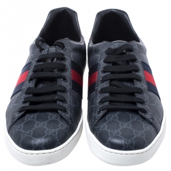 Gucci Grey GG Supreme Canvas Web Ace Low Top Sneakers Size 46