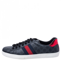 Gucci Grey GG Supreme Canvas Web Ace Low Top Sneakers Size 46