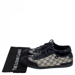 Pre Owned  حذاء رياضي غوتشي جلد وكانفاس سوبريم GG بني / بيج مقاس 42.5