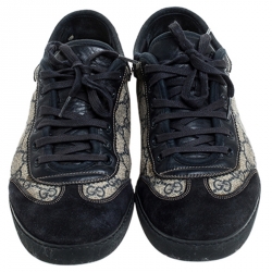 Pre Owned  حذاء رياضي غوتشي جلد وكانفاس سوبريم GG بني / بيج مقاس 42.5