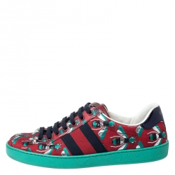 Gucci Multicolor Bee Jacquard Fabric Ace Low Top Sneakers Size 41