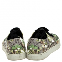 Pre Owned Gucci Green/Beige Bloom Print GG Supreme Canvas Lace Up Low Top  Sneaker Size 43