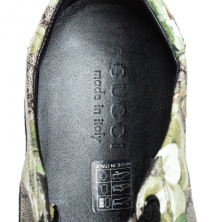 Pre Owned Gucci Green/Beige Bloom Print GG Supreme Canvas Lace Up Low Top  Sneaker Size 43