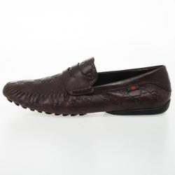 Pre Owned Gucci Dark Brown Guccissima Leather Penny Loafer Drivers With Interlocking G Size 43.5