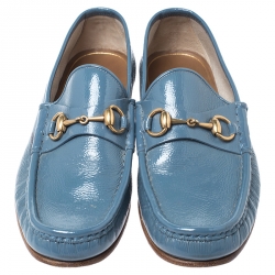 Gucci Blue Patent Leather 1953 Horsebit Loafers Size 40.5