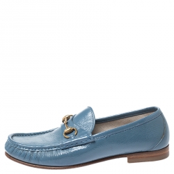 Gucci Blue Patent Leather 1953 Horsebit Loafers Size 40.5