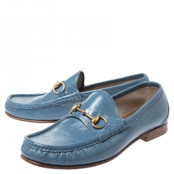 Gucci Blue Patent Leather 1953 Horsebit Loafers Size 40.5