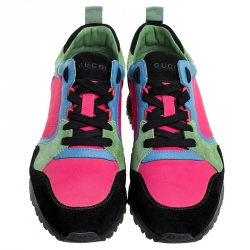 Gucci Multicolor Canvas, Suede And Leather Icaro Sneakers Size 40