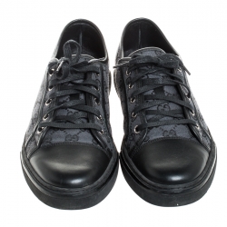Gucci Black/Navy Blue Leather And GG Canvas Low Top Sneakers Size 43