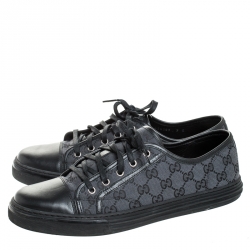 Gucci Black/Navy Blue Leather And GG Canvas Low Top Sneakers Size 43