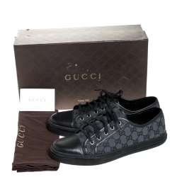 Gucci Black/Navy Blue Leather And GG Canvas Low Top Sneakers Size 43