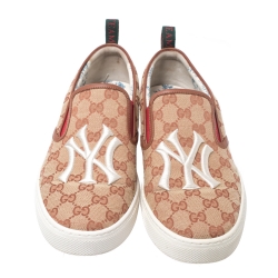 Gucci Beige/Brown GG Canvas MLB Ny Yankees Slip On Sneakers Size 43