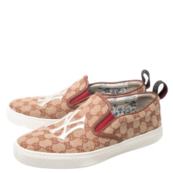 Gucci Beige/Brown GG Canvas MLB Ny Yankees Slip On Sneakers Size 43