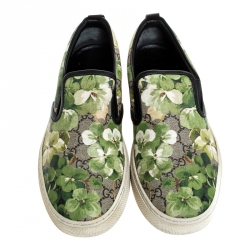 Gucci Multicolor GG Supreme Blooms Printed Canvas Slip On Sneakers Size 42