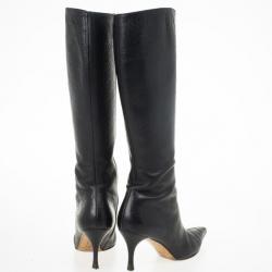 Pre Owned Gucci Guccissima Black Leather Pointed Toe Knee Length Boots Size 37.5