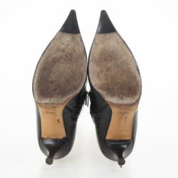 Pre Owned Gucci Guccissima Black Leather Pointed Toe Knee Length Boots Size 37.5