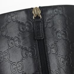 Pre Owned Gucci Guccissima Black Leather Pointed Toe Knee Length Boots Size 37.5