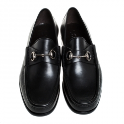 Gucci Black Leather Horsebit Loafers Size 43.5